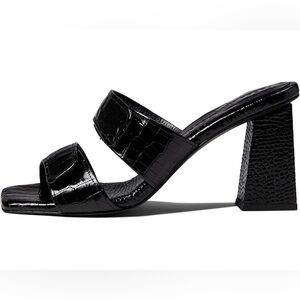 Freda Salvador Adria Croc Embossed Leather Sandal Heels Size 9 Black
